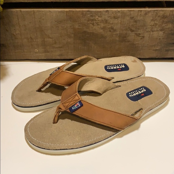 sperry leather flip flops